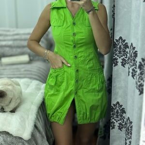 Vibrant Green Button-Up Dress